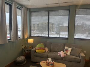 Bright counseling office at HEART Counseling in Madison, WI where new clients may attend their first therapy session.