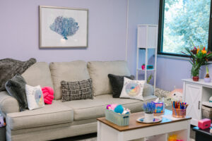 Comfortable counseling office at HEART Counseling in Madison, WI for anxiety therapy, trauma therapy, and first therapy sessions.